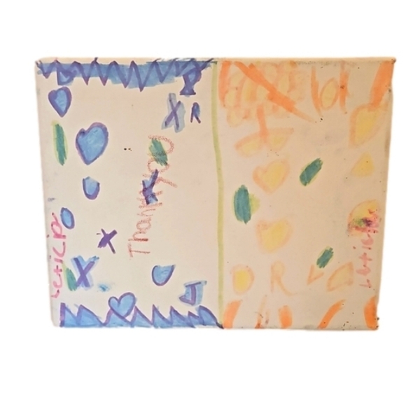 Hand crafted  painting 8" x10" on white upcycled canvas Blue Yellow Green Orange - Picture 2 of 10